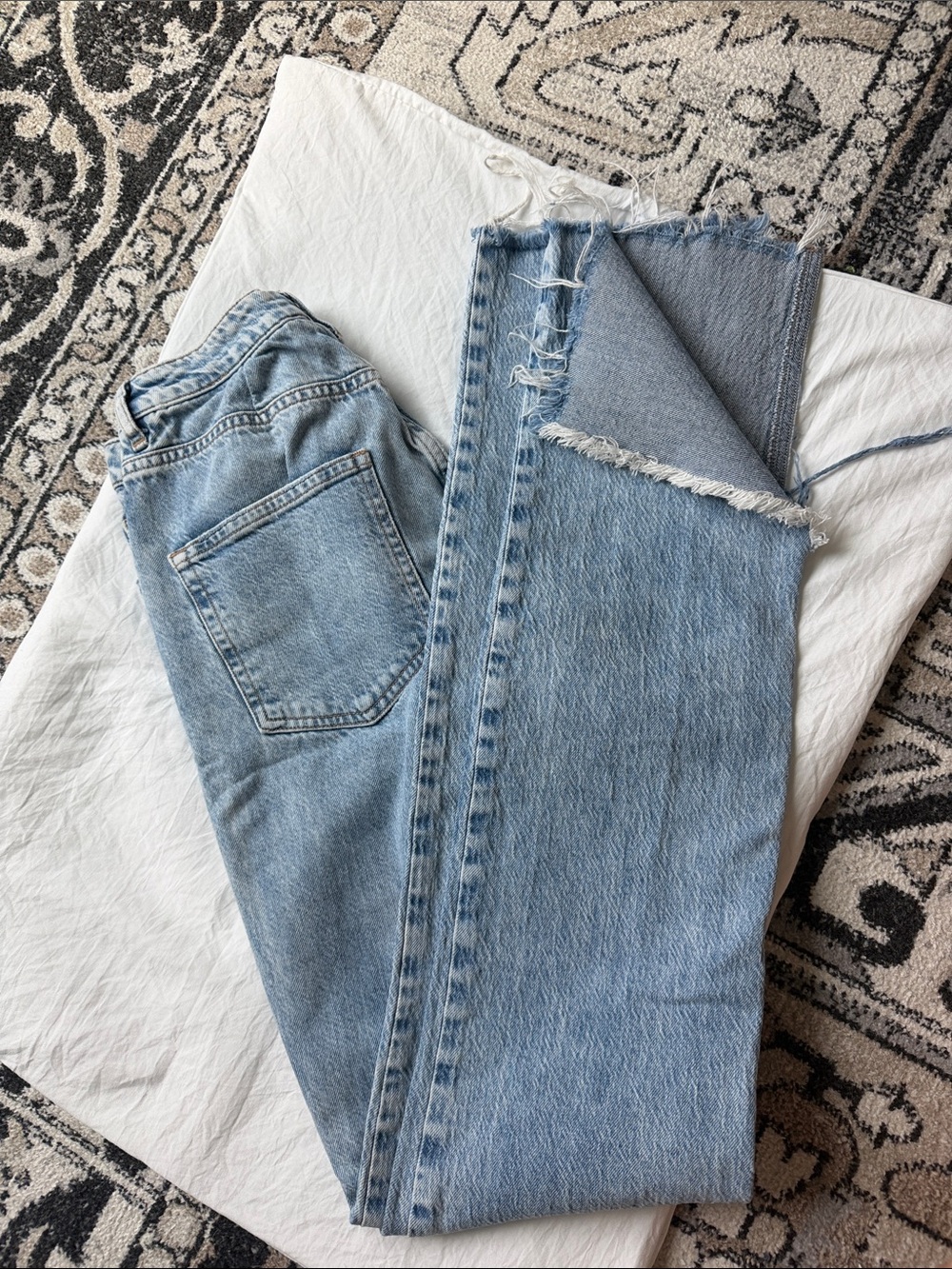 ZARA Light Wash High-Rise Straight Leg Split Hem Jeans